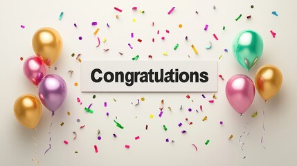 A simple yet bold "Congratulations" banner with modern typography, set against a neutral backdrop, perfect for digital or physical celebrations in both personal and professional settings