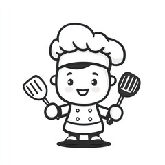 Cute cartoon chef holding spatulas