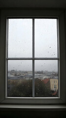 Naklejka premium Rainy city view from windowpane