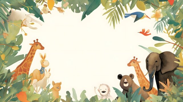 Vibrant birthday party invitation featuring a whimsical zoo animal watercolor design