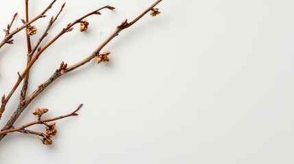 Fototapeta premium delicate branch with budding flowers against plain background