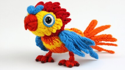 Obraz premium Colorful yarn parrot toy on white, craft background