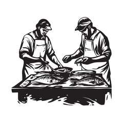 illustration of a person in fish market