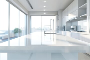 Vibrant Color Visual of Modern White Kitchen Countertop with Free Space