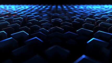 Obraz premium Dark blue hexagons receding dynamically lit with cool glowing edges. AI Generated