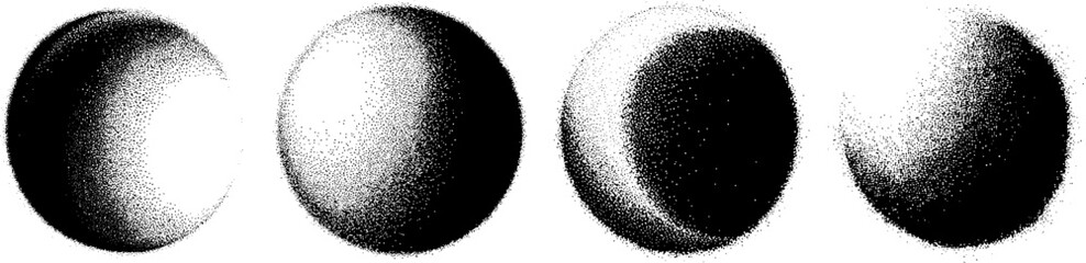 Crescent Moon Circle - black stipple pen plotter half tone glitch art © PNG transparent