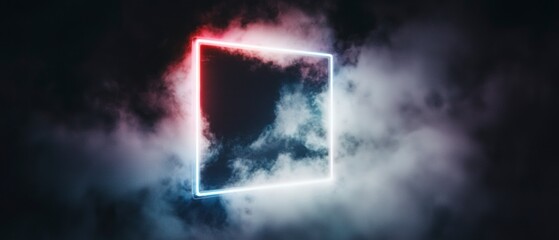 Futuristic Neon Square Frame in Smoky Cloudscape