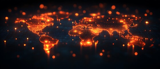 Glowing digital world map.