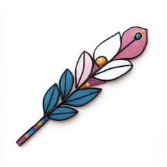 Vibrant Pixelated Floral Design: Pink, White, and Blue Flower Applique on White Background