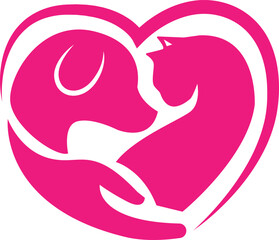 Cat and Dog with heart shape logo suitable for pet care