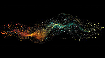 vibrant multi dimensional data chart with pulsating neon waves and glowing particles on dark background, evoking sense of dynamic energy