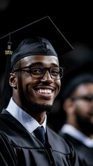 Fototapeta premium Happy African American Graduate in Cap and Gown