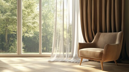 Serene Sunlight Through Large Window in Modern Room with Armchair