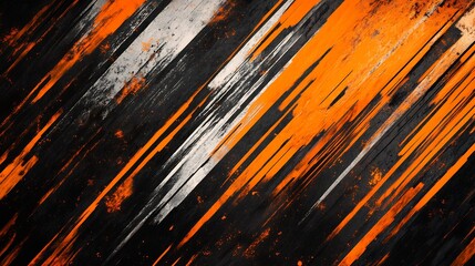 Dynamic orange black stripes textured background. AI Generated