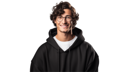 A young man with glasses smiling on a transparent background