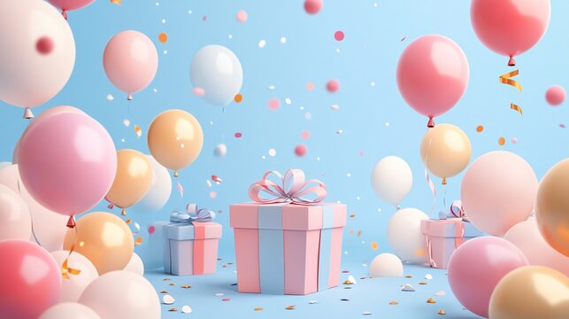 Colorful Gift Boxes and Balloons for Birthday Surprise Celebration