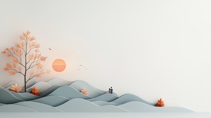 Couple enjoying romantic sunset amidst rolling hills serene landscape digital illustration tranquil environment artistic viewpoint midjourney concept for seo impact