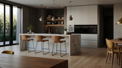 Obraz premium Close up of contemporary design kitchen interior. Generative AI