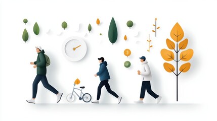 Active lifestyle exploration in urban parks flatstyle illustration vibrant environment dynamic viewpoint health and wellness concept