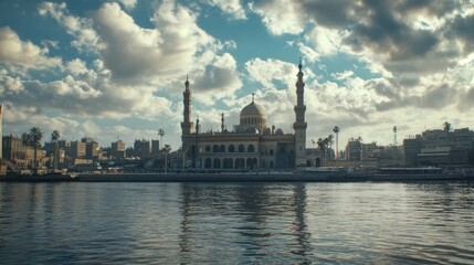 Fototapeta premium Majestic Mosque by the Nile River in Cairo, Egypt