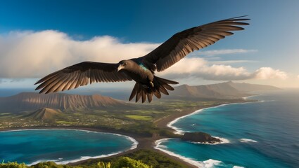 Fototapeta premium Hawaiian Horizons: The ʻAkohekohe's Flight Across the Isles