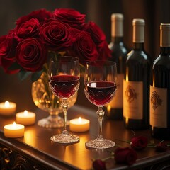 glasses of wine and roses