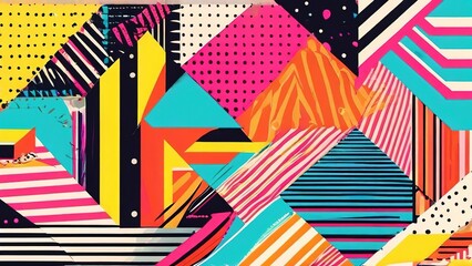 Obraz premium Abstract geometric art; vibrant colors; playful patterns; background design; ideal for website or print