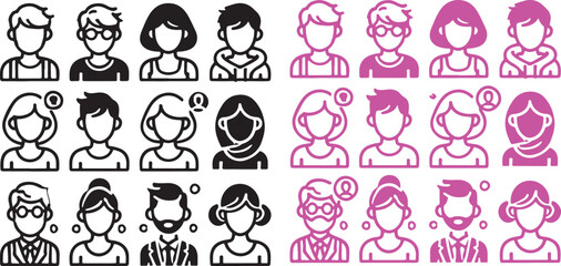 isolated avatar  icon Vector, avatar   Silhouette,avatar   icon set, black avatar   symbol for logo,color  Vector illustration, Vector Graphic, EPS 10 