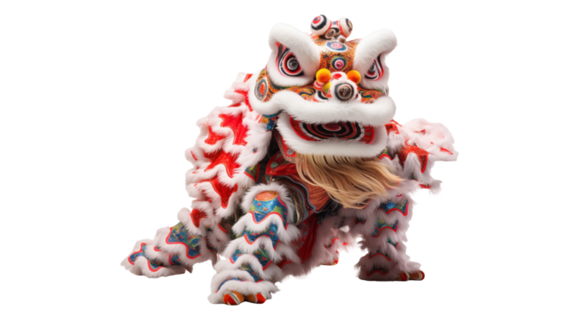 Vibrant Chinese Lion Dance Costume on a transparent background - Powered by Adobe