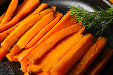 Fried carrot, concept of tasty fried food