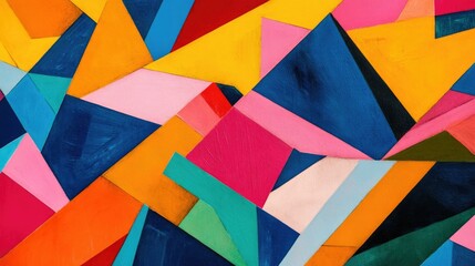 Obraz premium A background featuring layered geometric shapes in vibrant, bold colors.