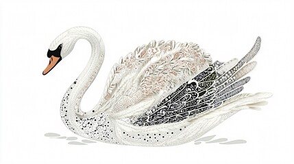 Swan Embroidery Style White Decorative Fabric Artwork for Home Decor