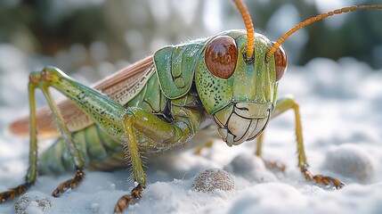 Fototapeta premium Magnificent Grasshopper Close-Up: A Detailed Look at Nature's Masterpiece