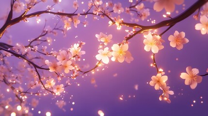 Obraz premium Illuminated Cherry Blossoms Glowing in Twilight