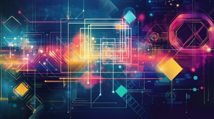 Obraz premium A futuristic vector design featuring geometric symbols in a dynamic arrangement.