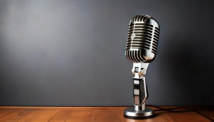 Classic Microphone on Minimal Background with Copy Space for Design