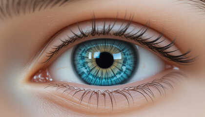 Fototapeta premium Beautiful close-up of a mesmerizing blue-green eye with detailed iris patterns