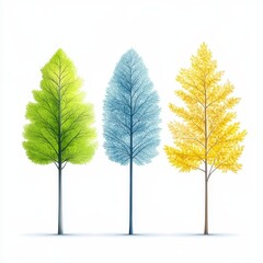 Fototapeta premium Stylized Trees Representing Spring, Summer, Autumn and Winter Seasons, Ideal for Graphic Design and Seasonal Illustrations