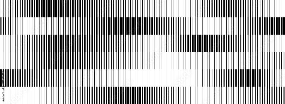 Poster Black and white striped halftone gradient. Fading line gradation background. Repeating strip pattern backdrop. Parallel lines wallpaper for overlay, print, cover. Vector Doppler effect concept