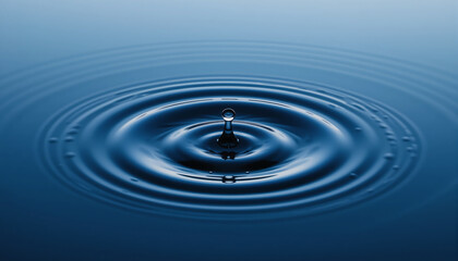 Water droplet creates ripples in calm surface during twilight