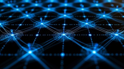 Obraz premium Big data and artificial intelligence visualization in a digital network setting, featuring lines, plexus, and minimal arrays, highlighting global connectivity and technology.