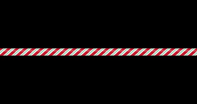 Candy cane line with red and green striped animation. Seamless line with striped candy pattern. Candy lines. Seamless animation. Transparent background with alpha channel