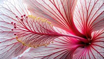 Obraz premium Close-up of delicate hibiscus petals with intricate patterns and veins, petals, botanical, detail, flower, plant