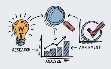 Fototapeta premium A visual representation of the idea research analyze and implement process
