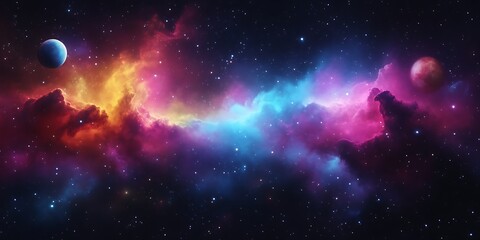 Cosmic Nebula with Planets.