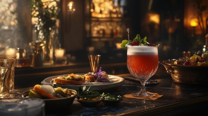 Fototapeta premium Stunning Cocktail Scene in Upscale Bar with Elegant Decor