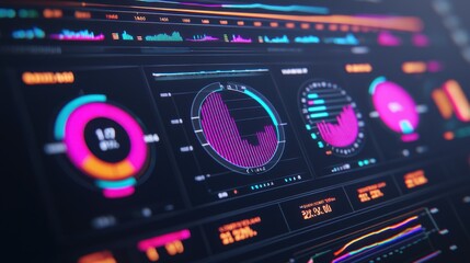 Obraz premium Global Economic Trends Market Analysis concept. Glowing Interactive Digital Dashboard with Global Economic Data Visualization