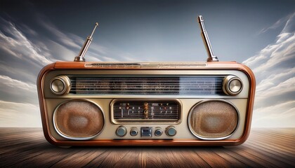 Fototapeta premium Blend of Vintage and Modern Radios Surrounded by Interconnected Lines, Symbolizing Global Communication Network