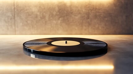 Vinyl record on a minimalist surface with elegant lighting and sleek design