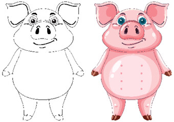 Cute Pig Illustration with Outline